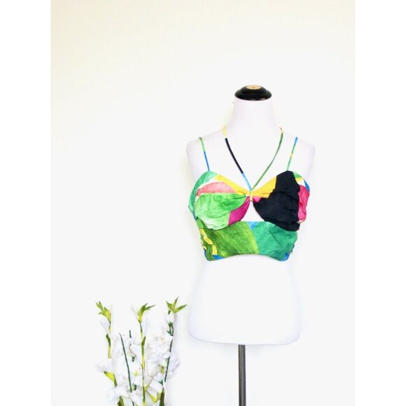 NEW! H&M Linen Blend Halter Crop Top Colorful SZ 10 - Picture 11 of 16